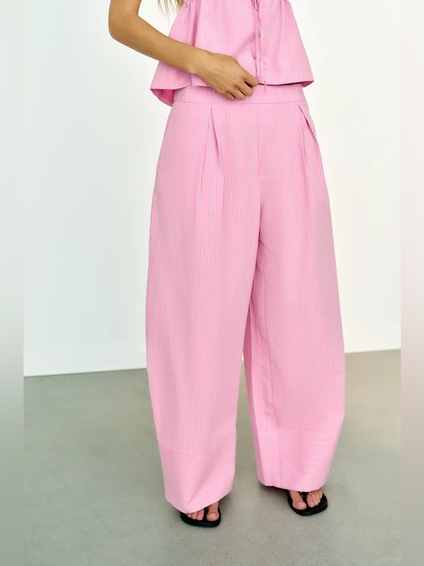 Wide Leg Pink Pinstripe Trousers - Women. Pants Palazzo. Pop